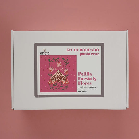 Arte59 Kit de 40x40 cm Kit polilla fucsia y flores 40x40