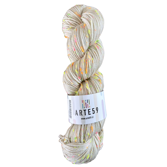 Merino DK tweed flúor gris hueso 111