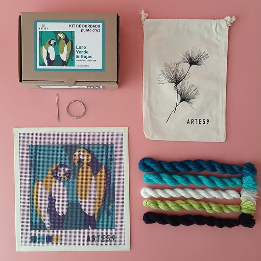 Kit 20x20 cm loro verde y hojas