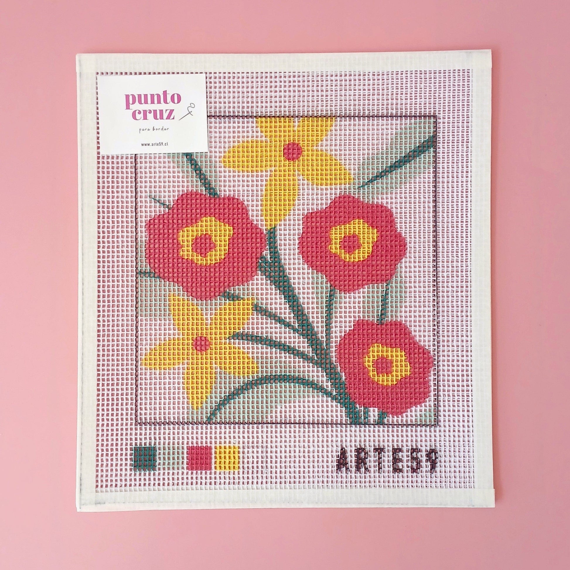 Arte59 Esterillas 20 x 20 cm Esterilla 20x20 cm Ramillete fucsia y blanco