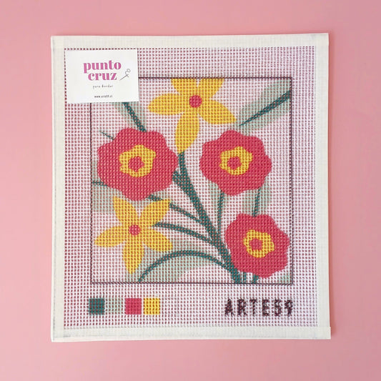 Arte59 Esterillas 20 x 20 cm Esterilla 20x20 cm Ramillete fucsia y blanco