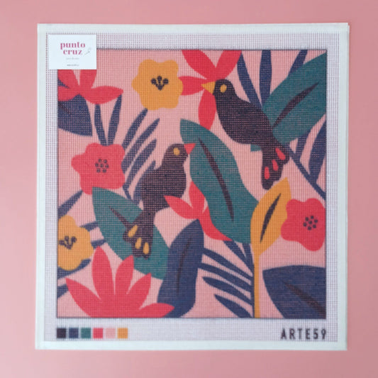 Arte59 Esterillas 40 x 40 cm Esterilla 40x40 cm Pájaros ilustrados rosa