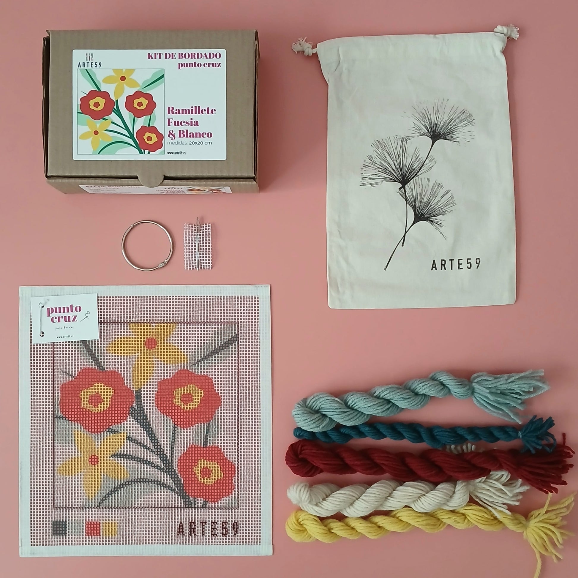 Arte59 Kit de 20x20 cm Kit 20x20 cm ramillete fucsia y blanco