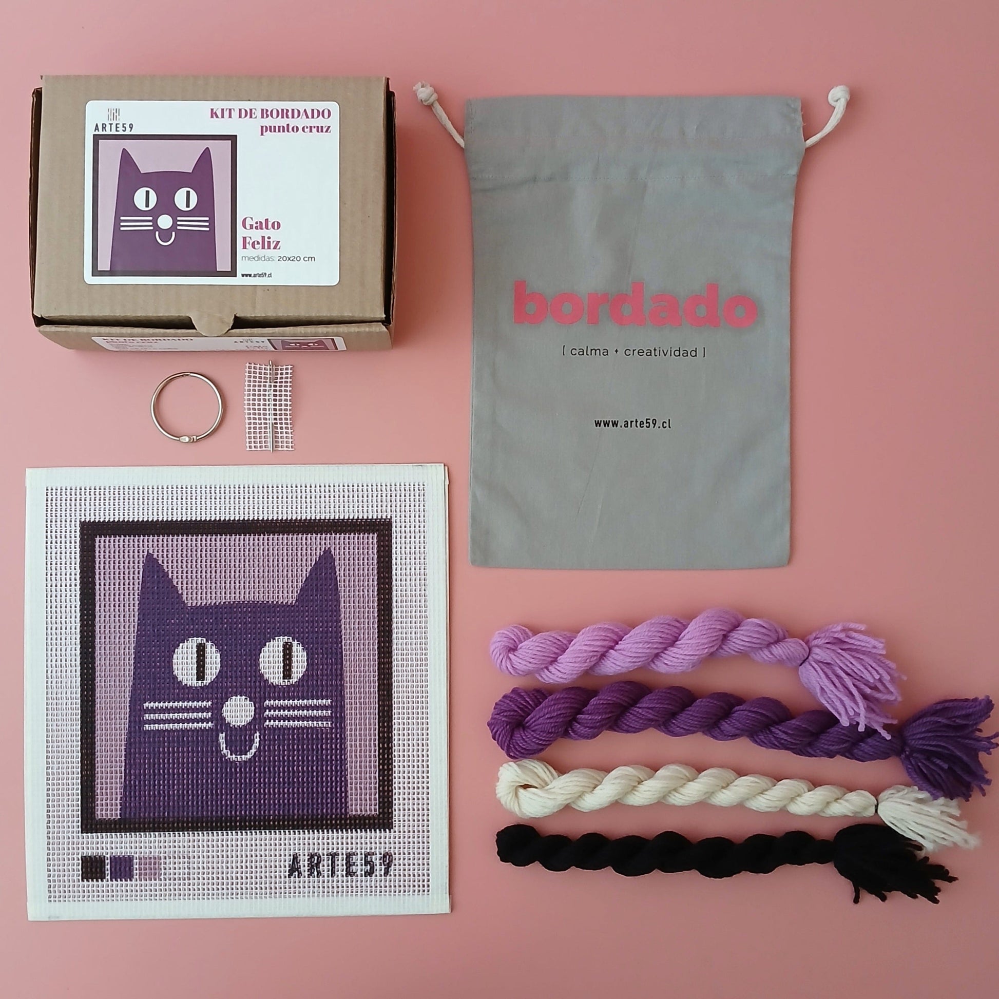 Arte59 Kit de 20x20 cm Kit gato feliz 20x20 cm