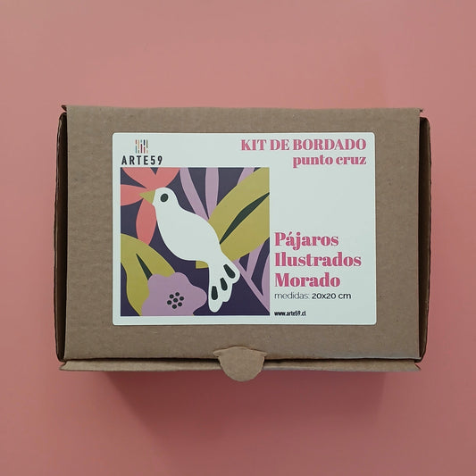 Arte59 Kit de 20x20 cm Kit pájaros ilustrados morados 20x20 cm