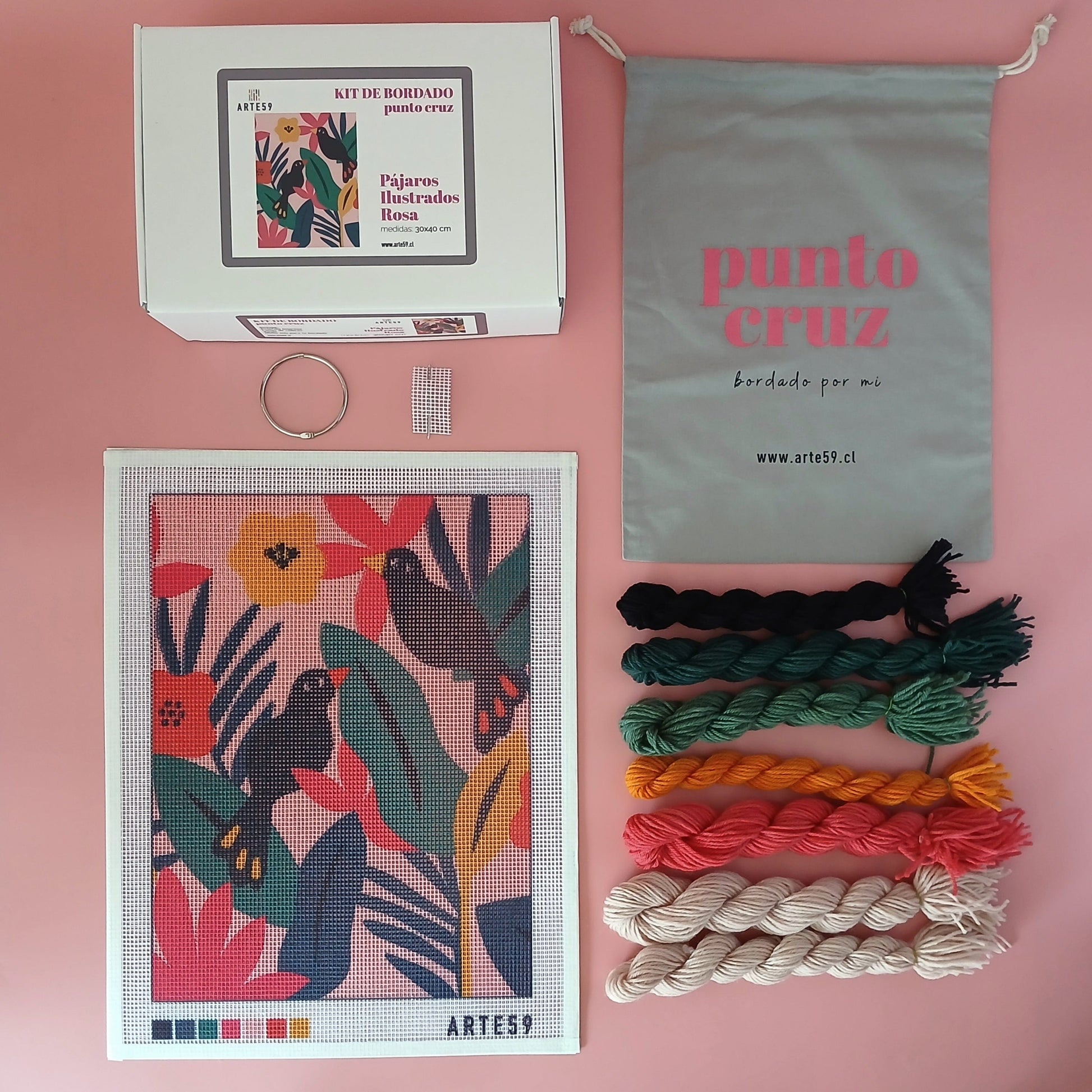 Arte59 Kit de 30x40 cm Kit pájaros ilustrados rosa 30x40 cm