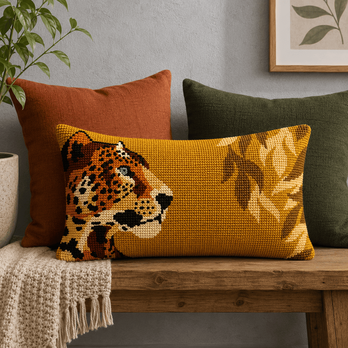 Arte59 Kit de 30x50 cm Kit 30x50 cm leopardo y hojas cálido