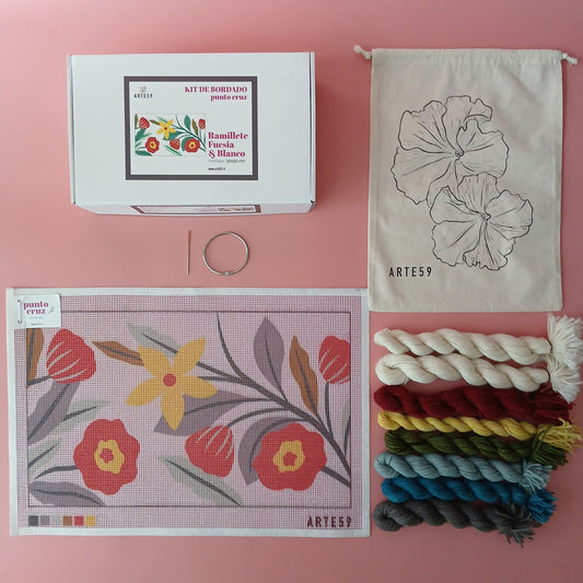 Arte59 Kit de 30x50 cm Kit 30x50 cm ramillete fucsia y blanco