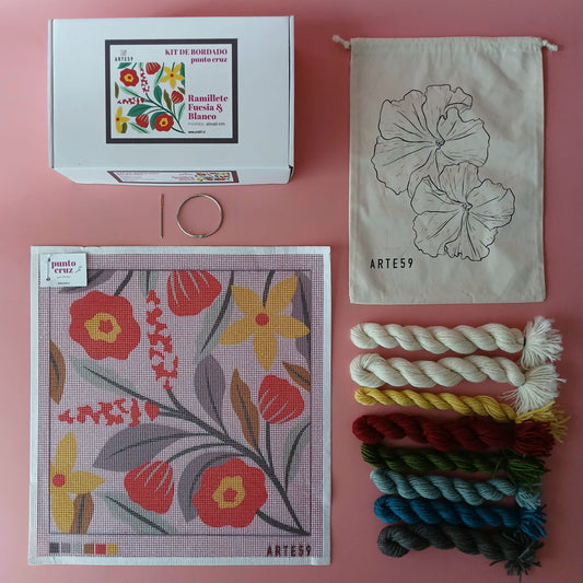 Arte59 Kit de 40x40 cm Kit 40x40 cm ramillete fucsia y blanco