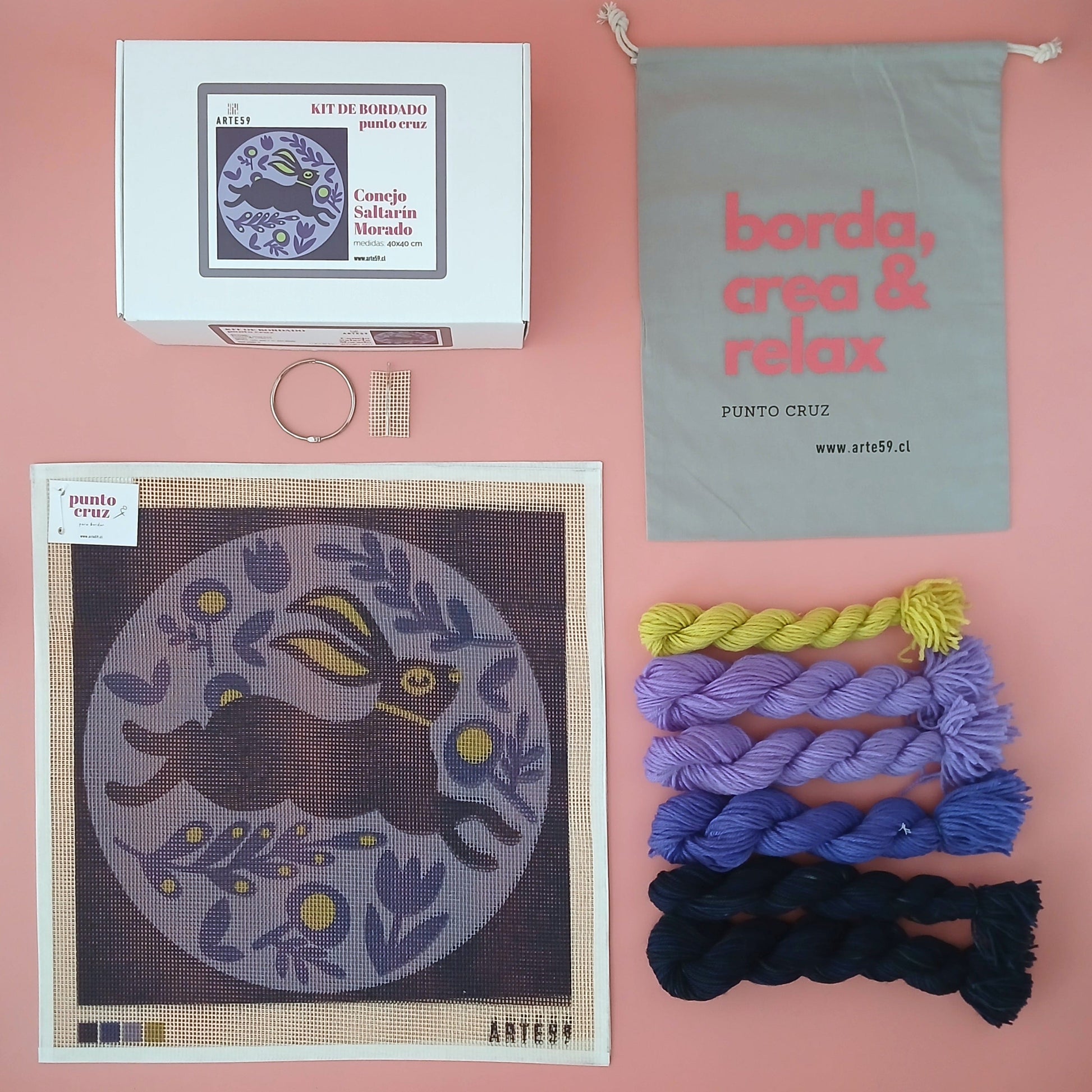 Arte59 Kit de 40x40 cm Kit conejo saltarín morado 40x40 cm