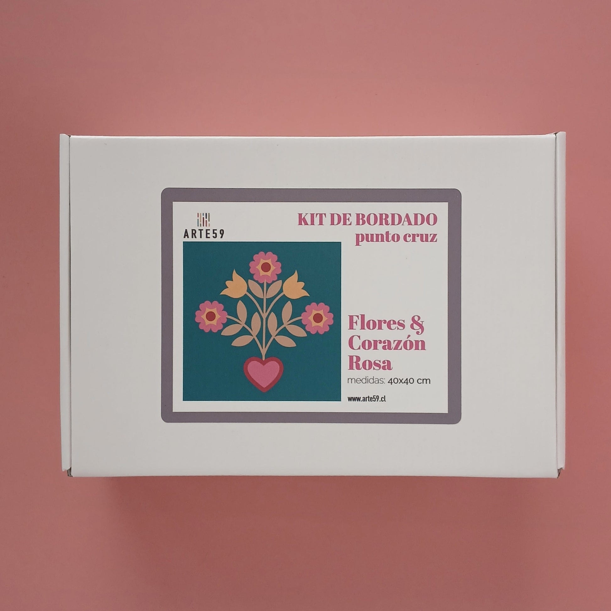 Arte59 Kit de 40x40 cm Kit flor y corazón rosa 40x40