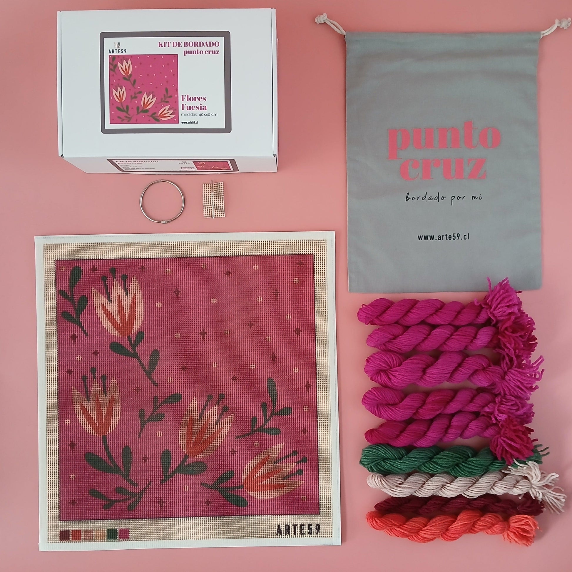 Arte59 Kit de 40x40 cm Kit flores fucsia 40x40