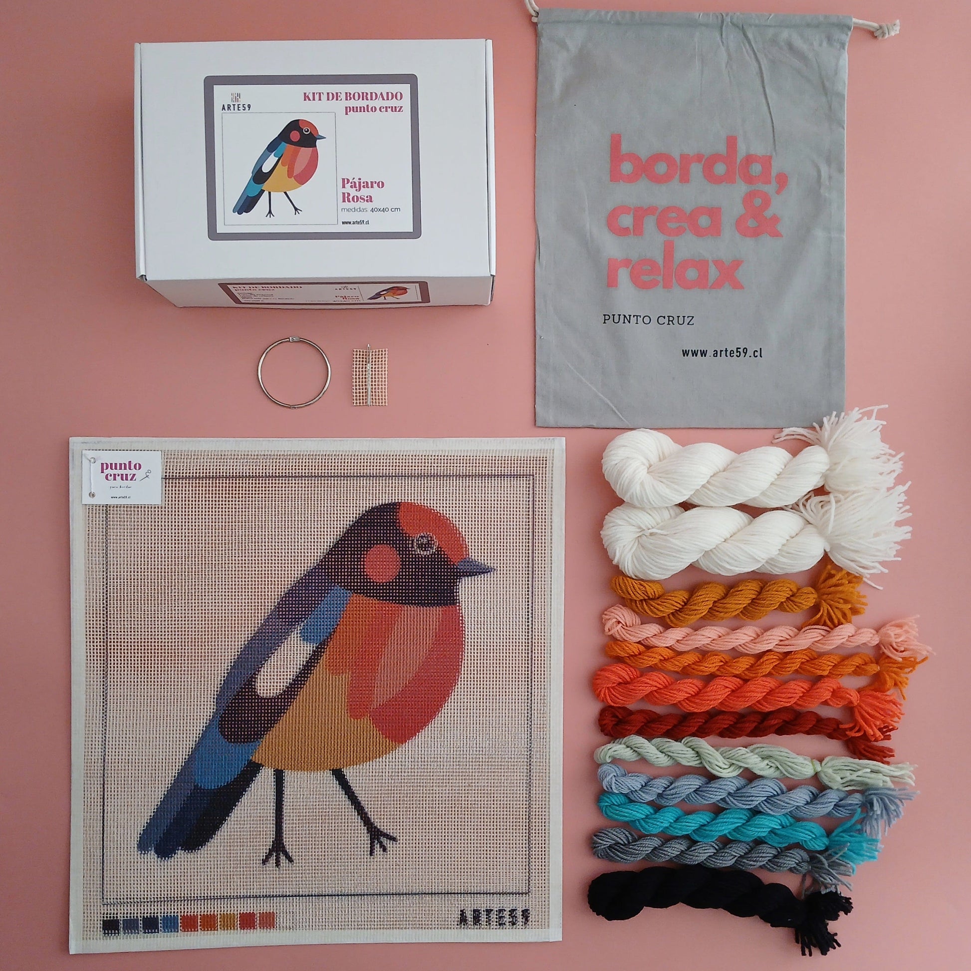 Arte59 Kit de 40x40 cm Kit pájaro rosa 40x40