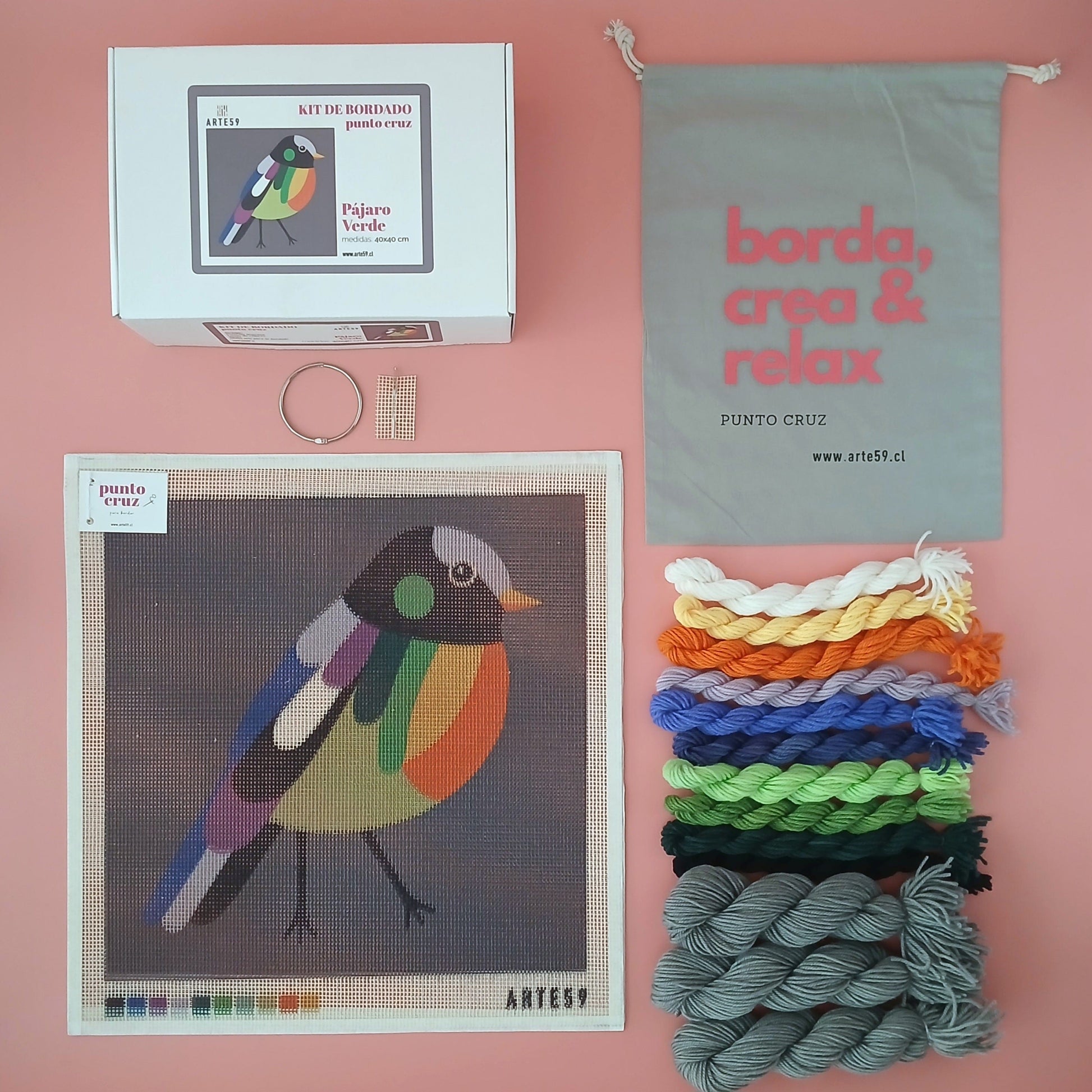 Arte59 Kit de 40x40 cm Kit pájaro verde 40x40
