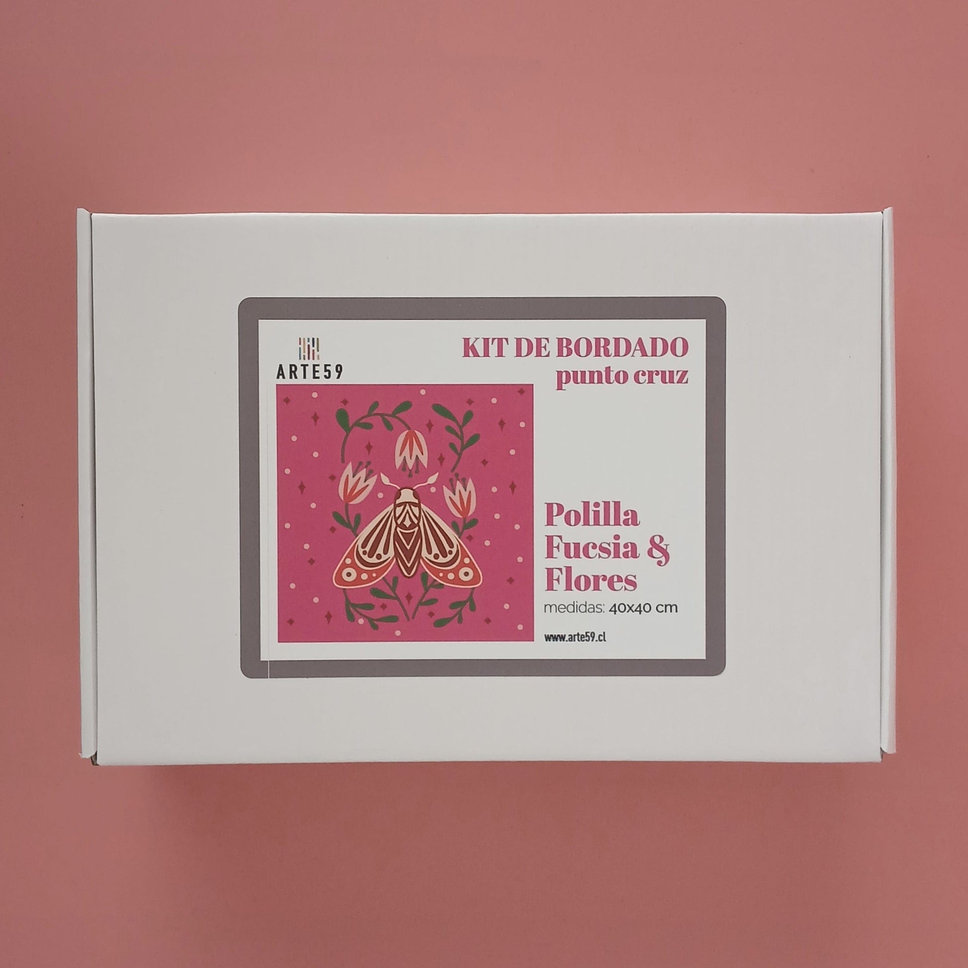 Arte59 Kit de 40x40 cm Kit polilla fucsia y flores 40x40