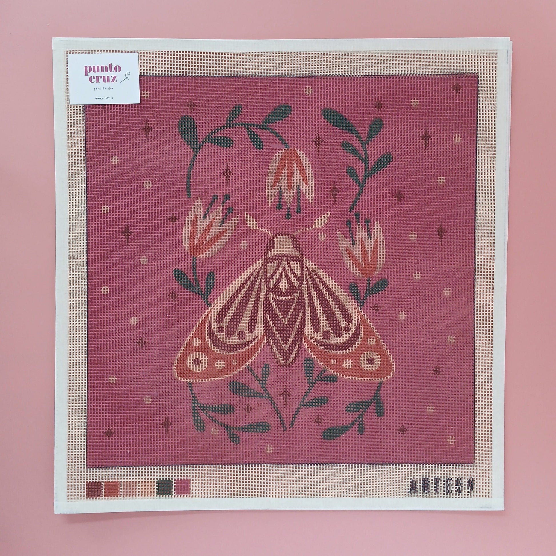 Arte59 Kit de 40x40 cm Kit polilla fucsia y flores 40x40