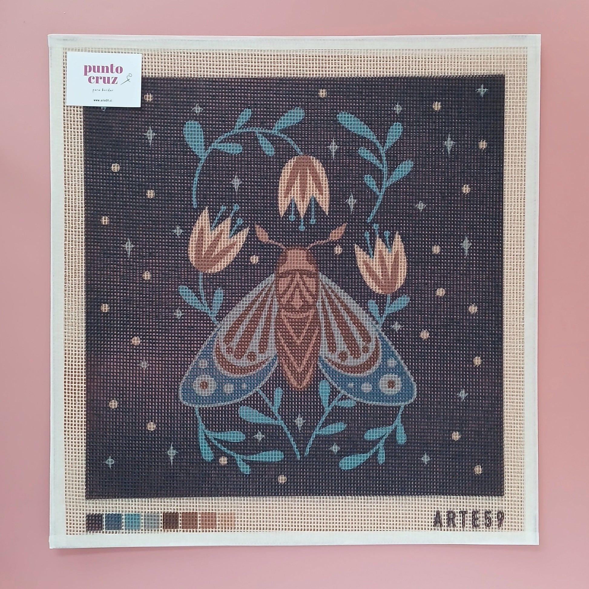 Arte59 Kit de 40x40 cm Kit polilla turquesa y flores 40x40