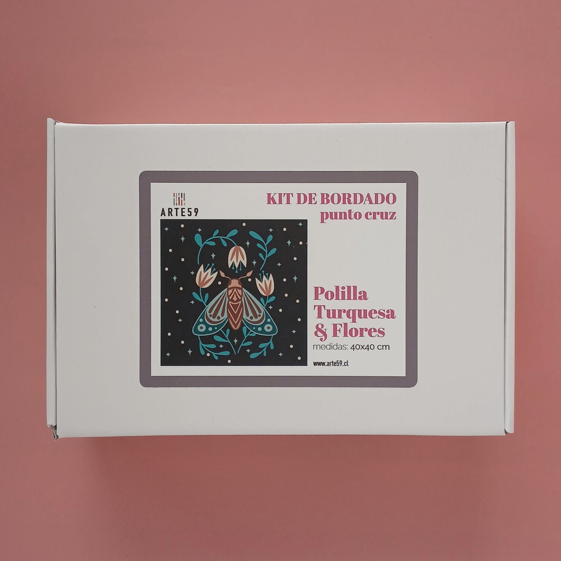 Arte59 Kit de 40x40 cm Kit polilla turquesa y flores 40x40