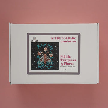 Arte59 Kit de 40x40 cm Kit polilla turquesa y flores 40x40
