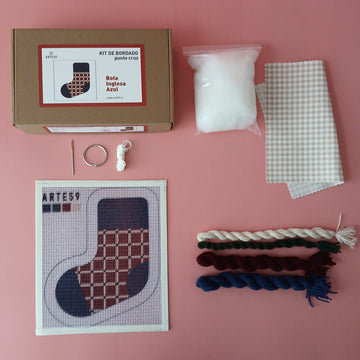 Arte59 Kit de bordado: Colección Navidad Kit Navidad: bota inglesa azul