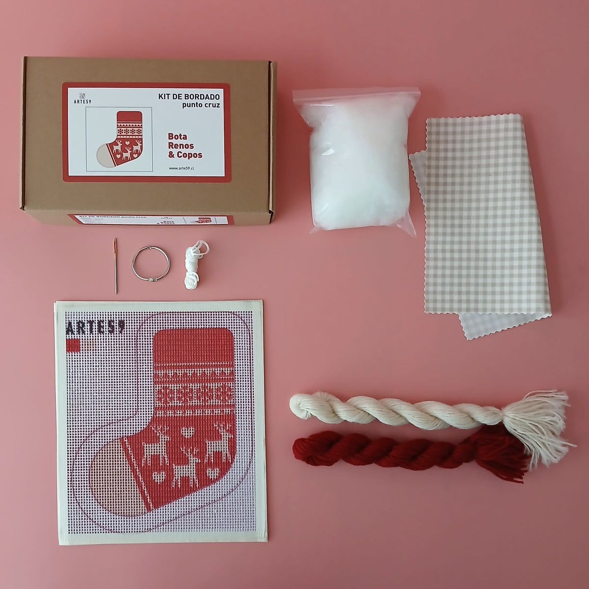 Arte59 Kit de bordado: Colección Navidad Kit Navidad: bota renos y copos