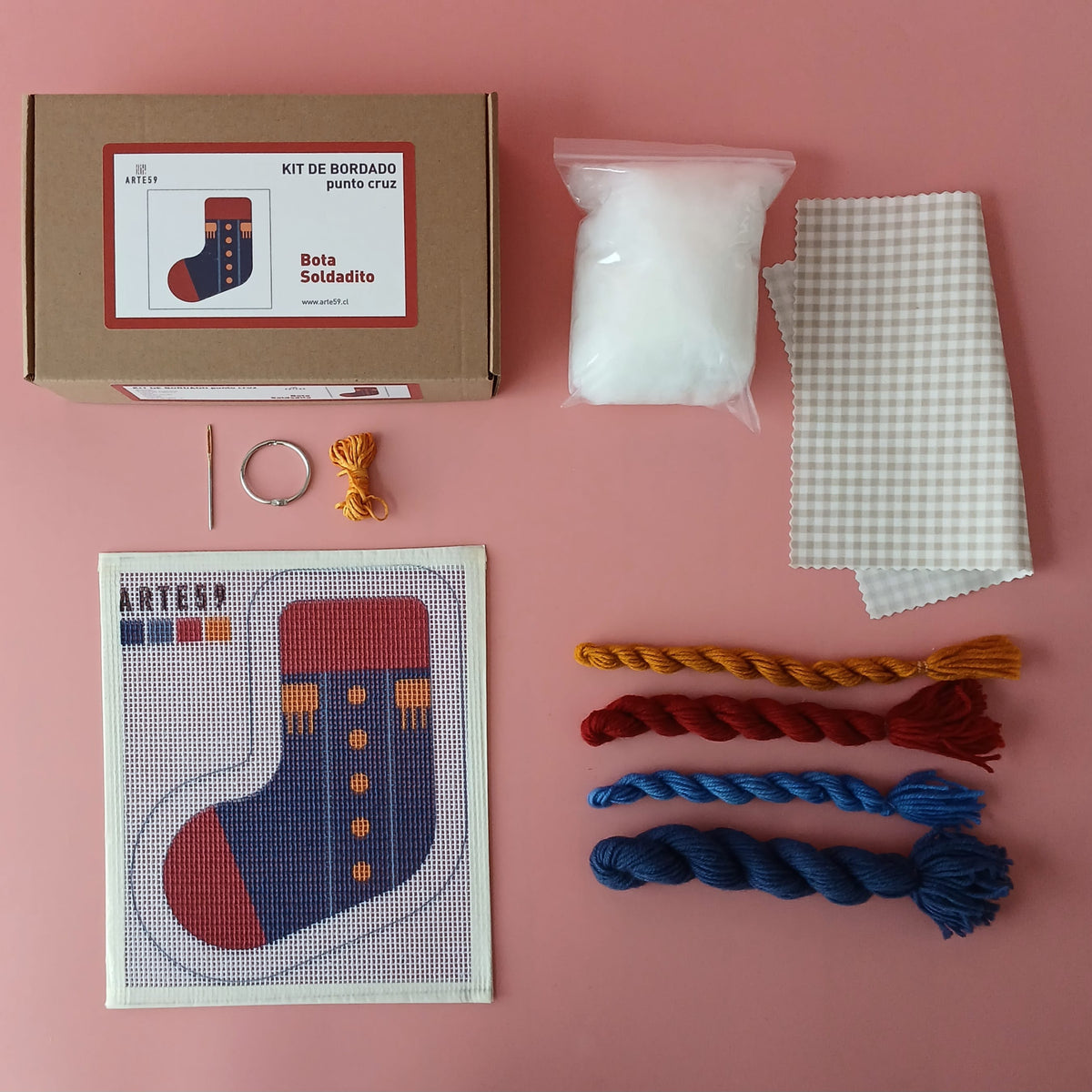Arte59 Kit de bordado: Colección Navidad Kit Navidad: bota soldadito
