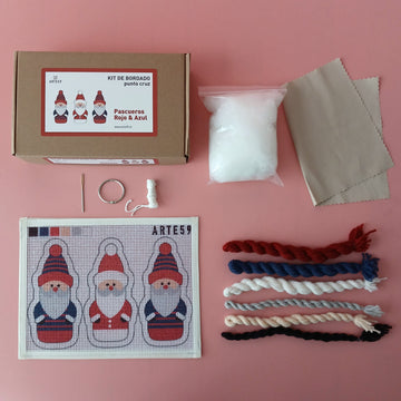 Arte59 Kit de bordado: Colección Navidad Kit Navidad: pascueros rojo y azul
