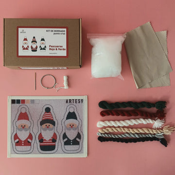 Arte59 Kit de bordado: Colección Navidad Kit Navidad: pascueros rojo y verde